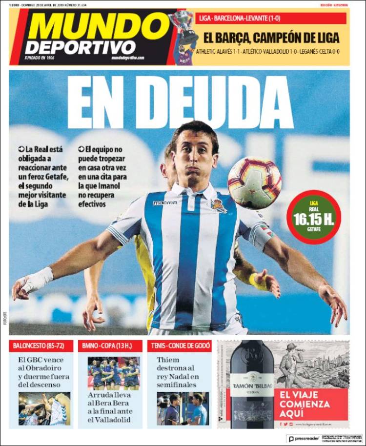 Portada de Mundo Deportivo Gipuzkoa (España)