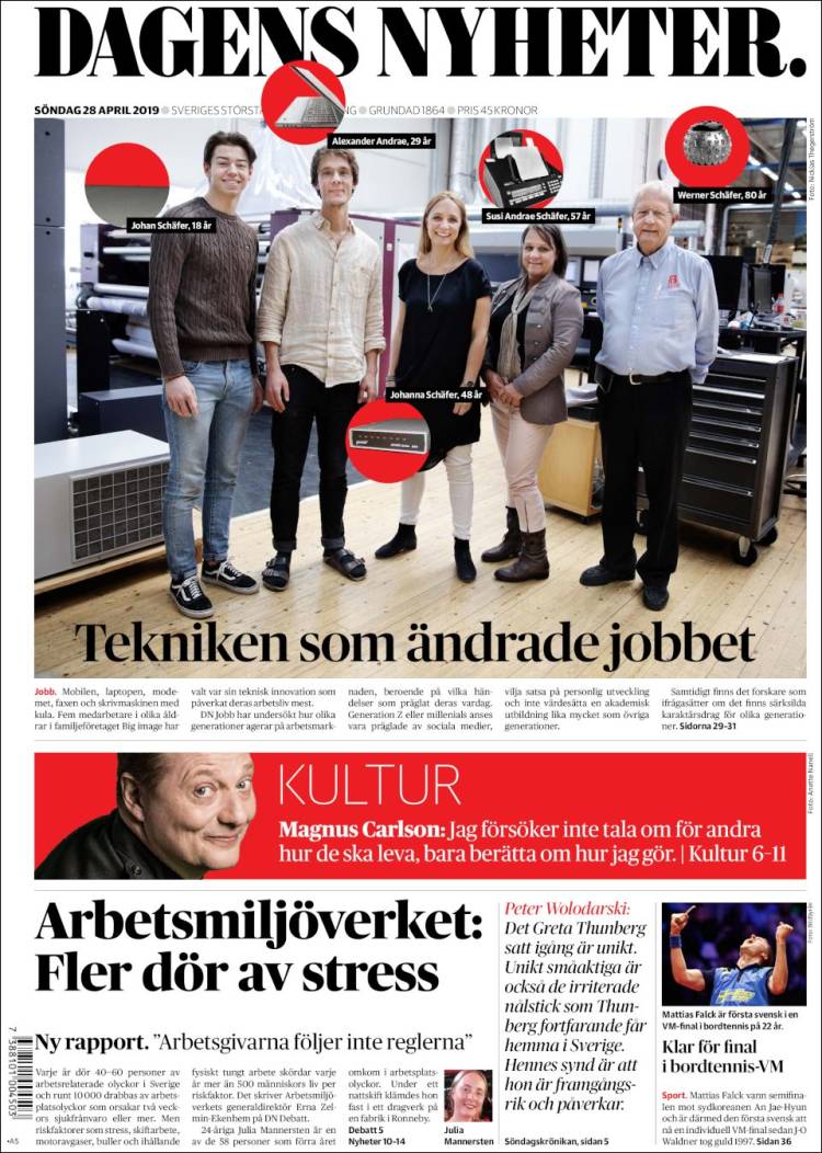 Portada de Dagens Nyheter (Suecia)