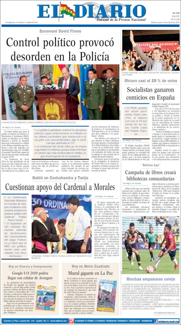 Portada de El Diario (Bolivia)