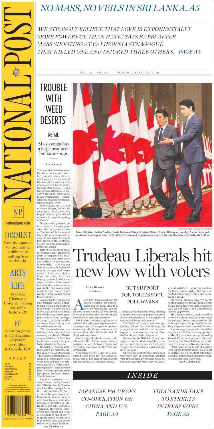 Portada de The National Post (Canad&aacute;)