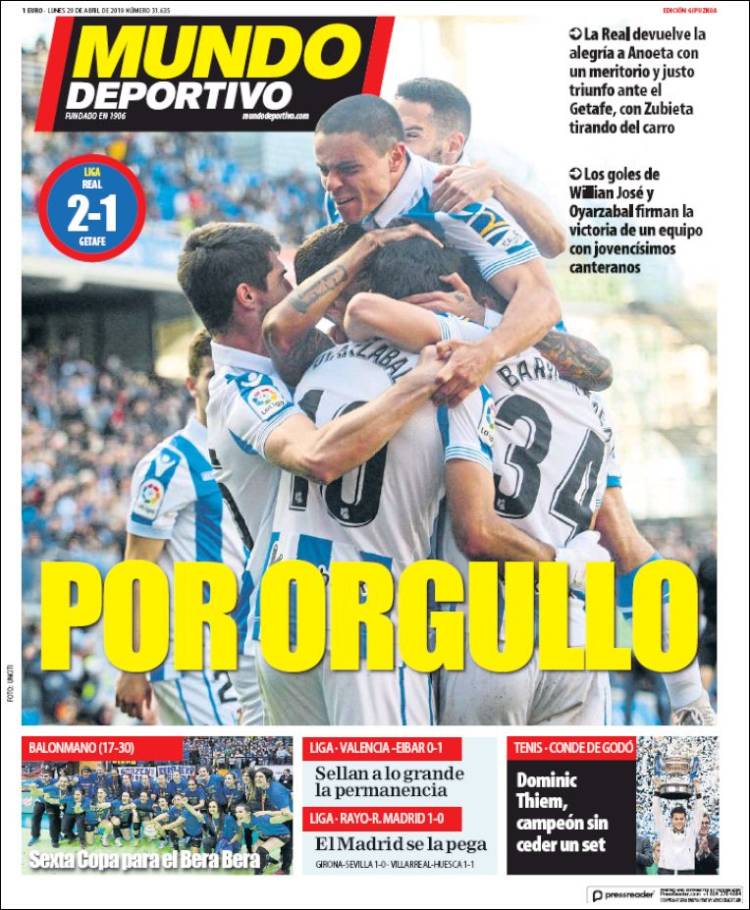 Portada de Mundo Deportivo Gipuzkoa (Espa&ntilde;a)