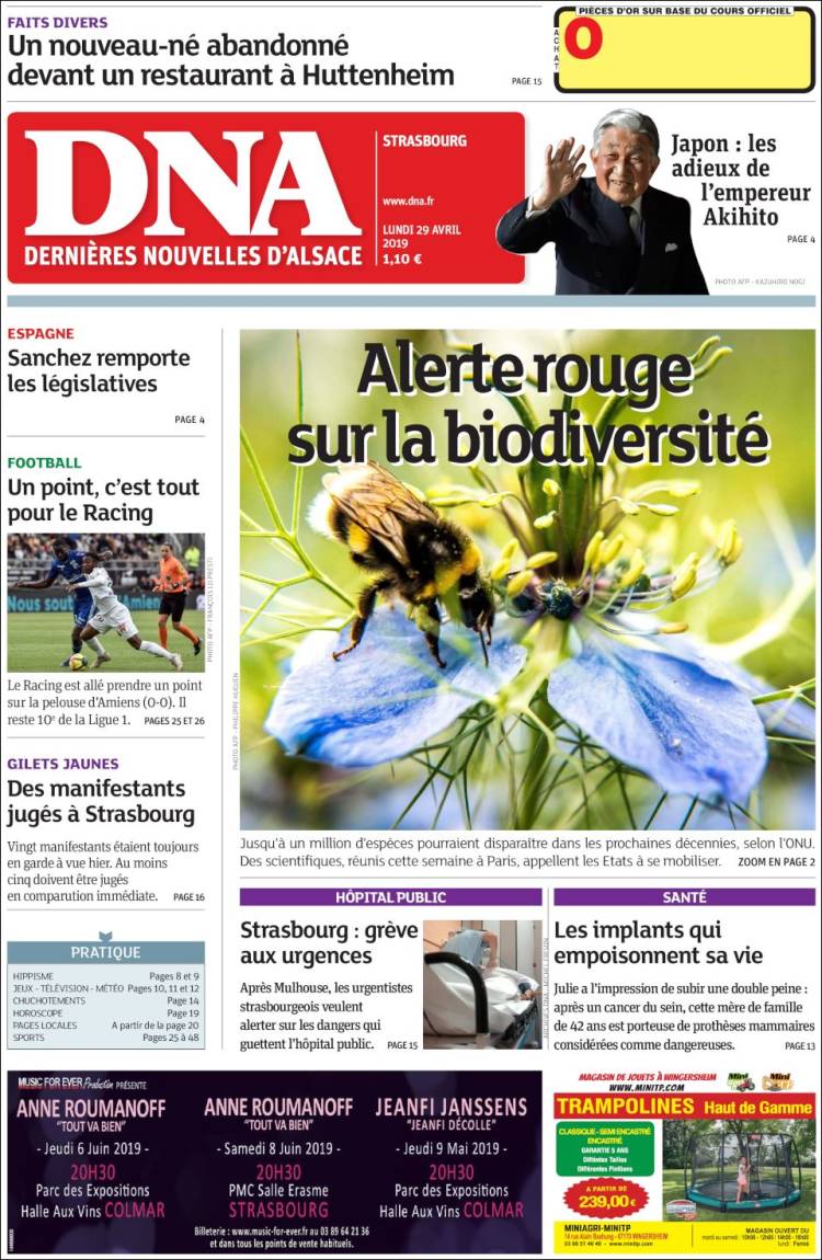 Portada de Les Dernières Nouvelles d'Alsace (Francia)