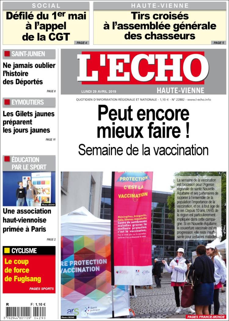 Portada de L'Echo de la Haute-Vienne (Francia)