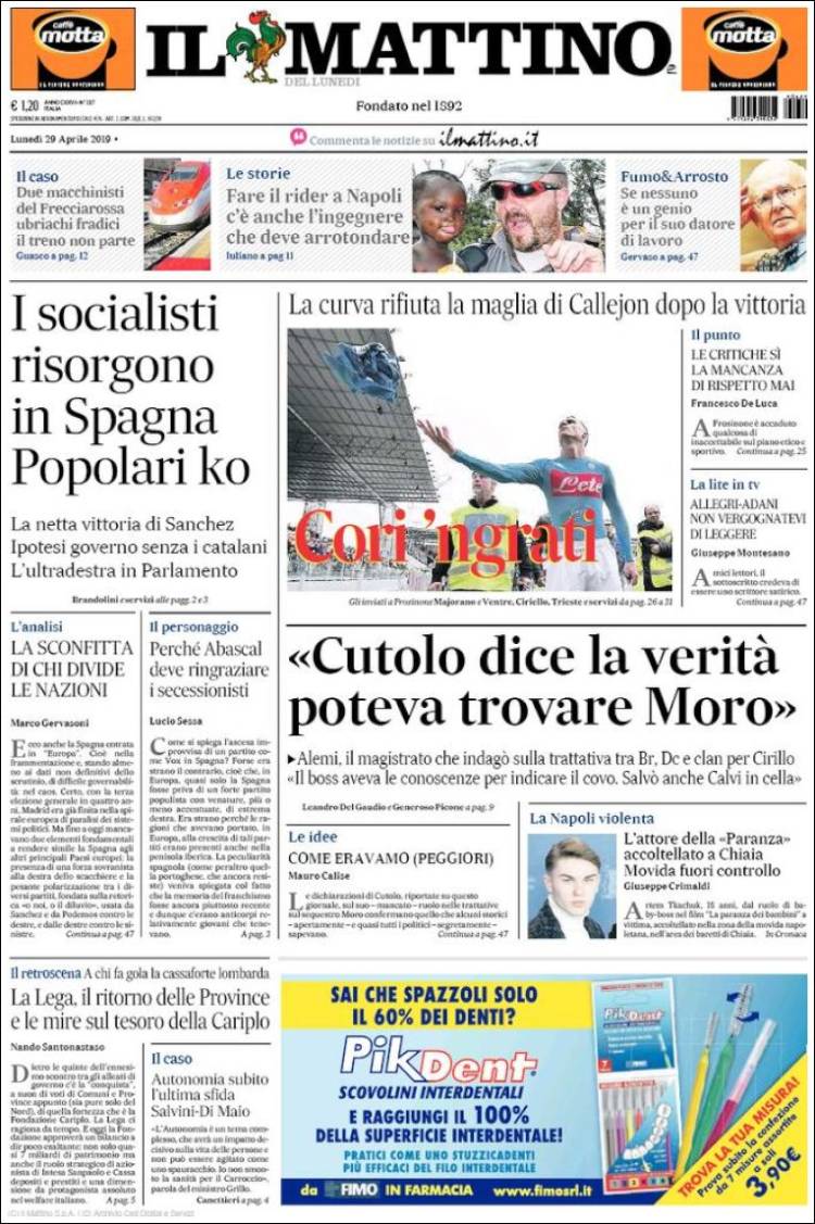 Portada de Il Mattino (Italia)