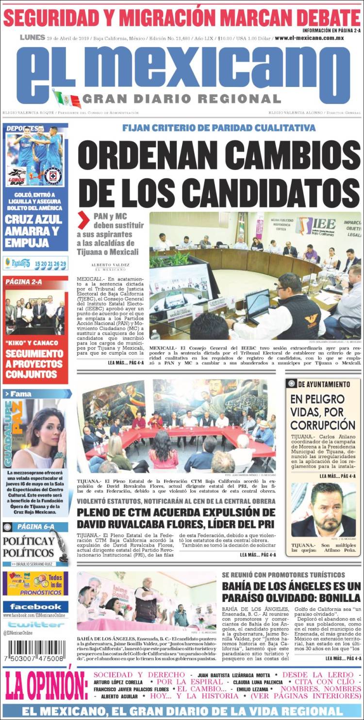 Portada de El Mexicano - El Gran Diario Regional (M&eacute;xico)