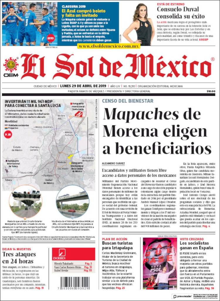 Portada de El Sol de México (M&eacute;xico)