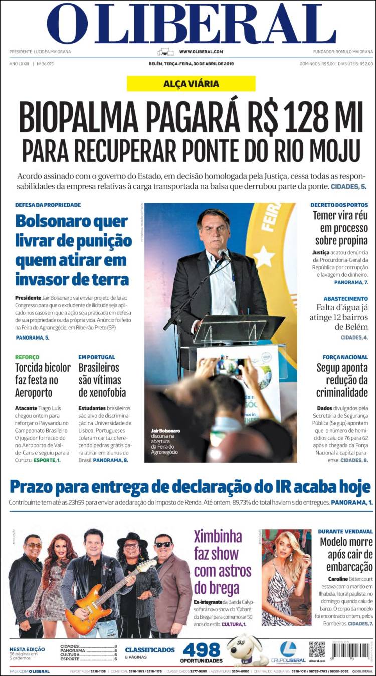 Portada de O Liberal (Brasil)