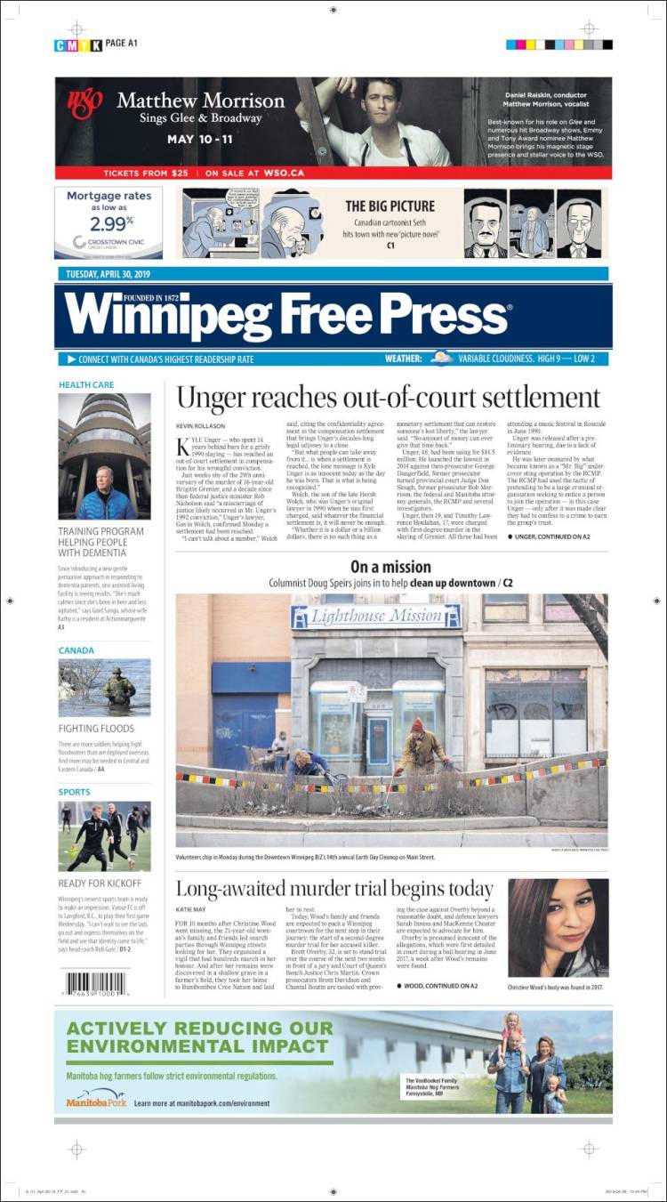 Portada de Winnipeg Free Press (Canada)