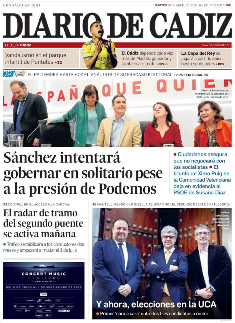 Portada de Diario de Cádiz (España)