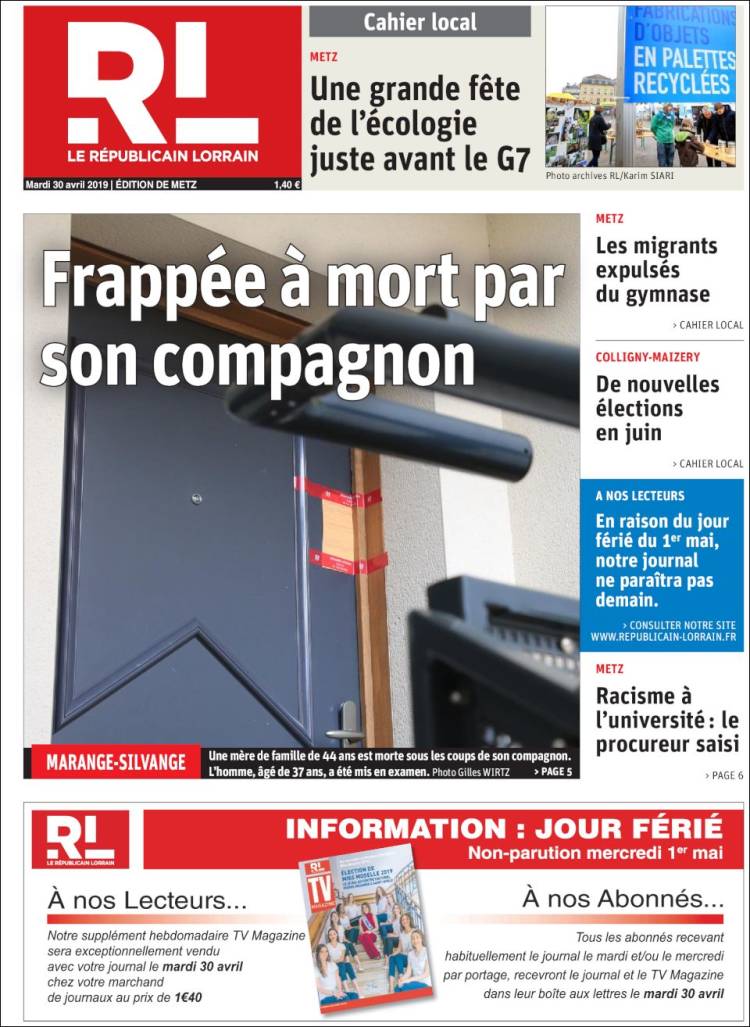 Portada de Le Republicain Lorrain (France)