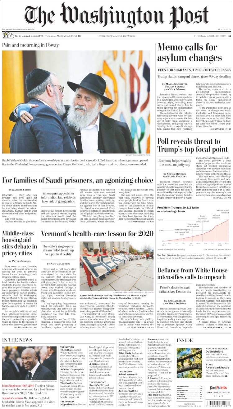 Portada de The Washington Post (USA)