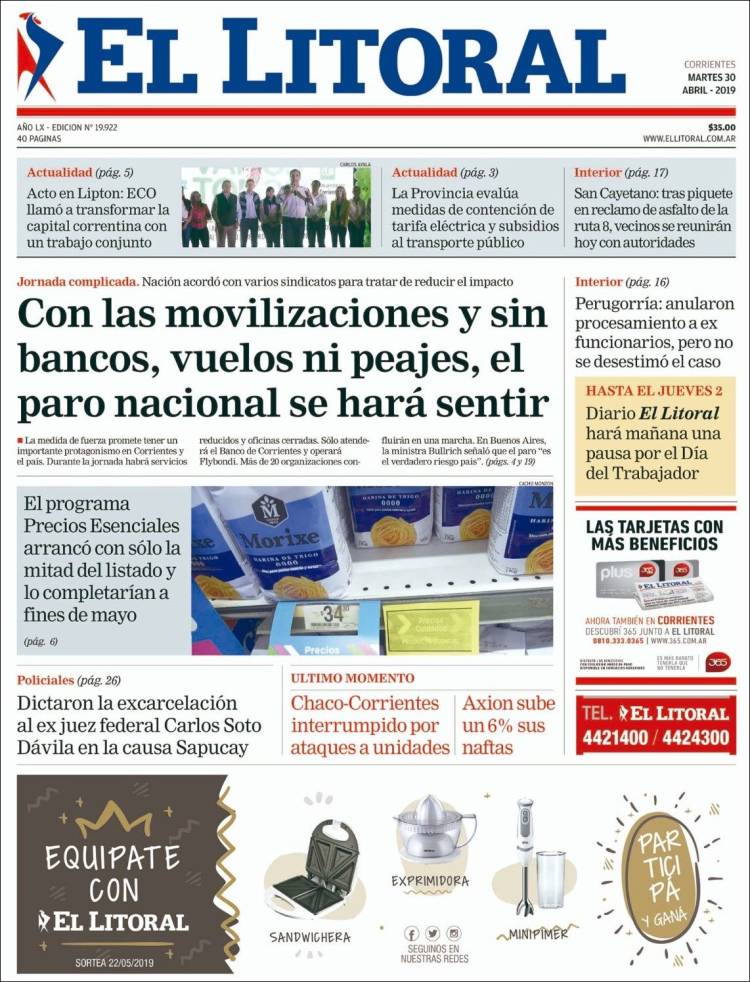 Portada de El Litoral Corrientes (Argentina)