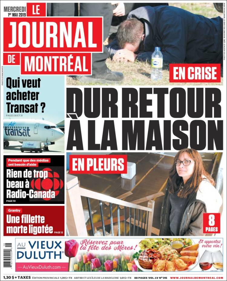 Portada de Le Journal de Montréal (Canadá)