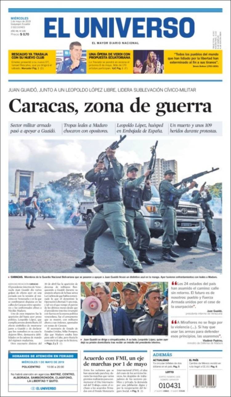 Portada de El Universo - Ecuador (Ecuador)