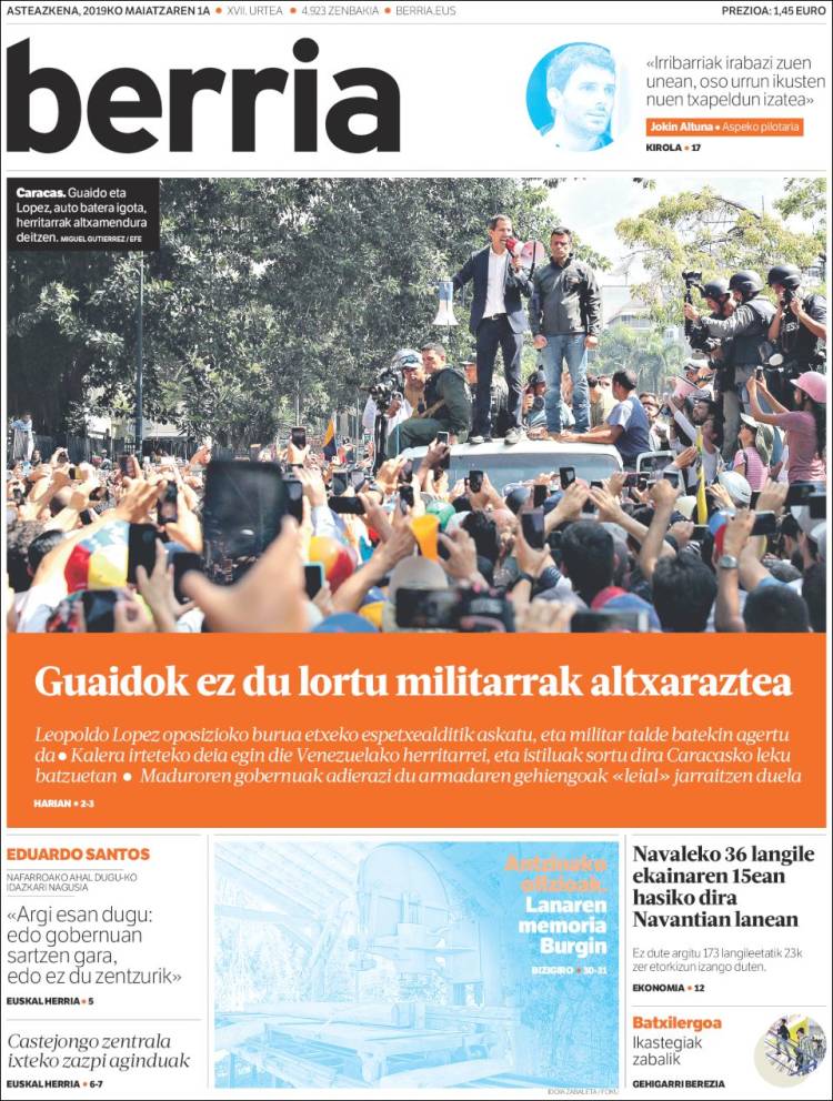 Portada de Berria (Espa&ntilde;a)