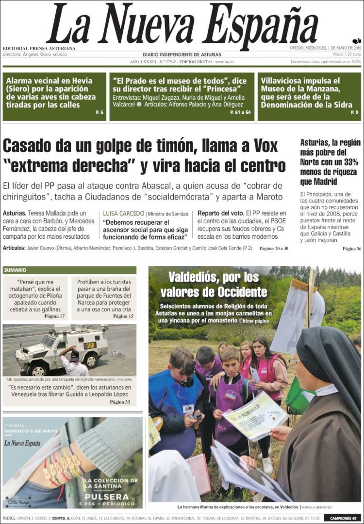 Portada de La Nueva España (Espa&ntilde;a)