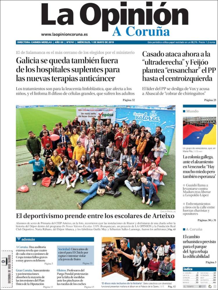 Portada de La Opinión de A Coruña (Espa&ntilde;a)