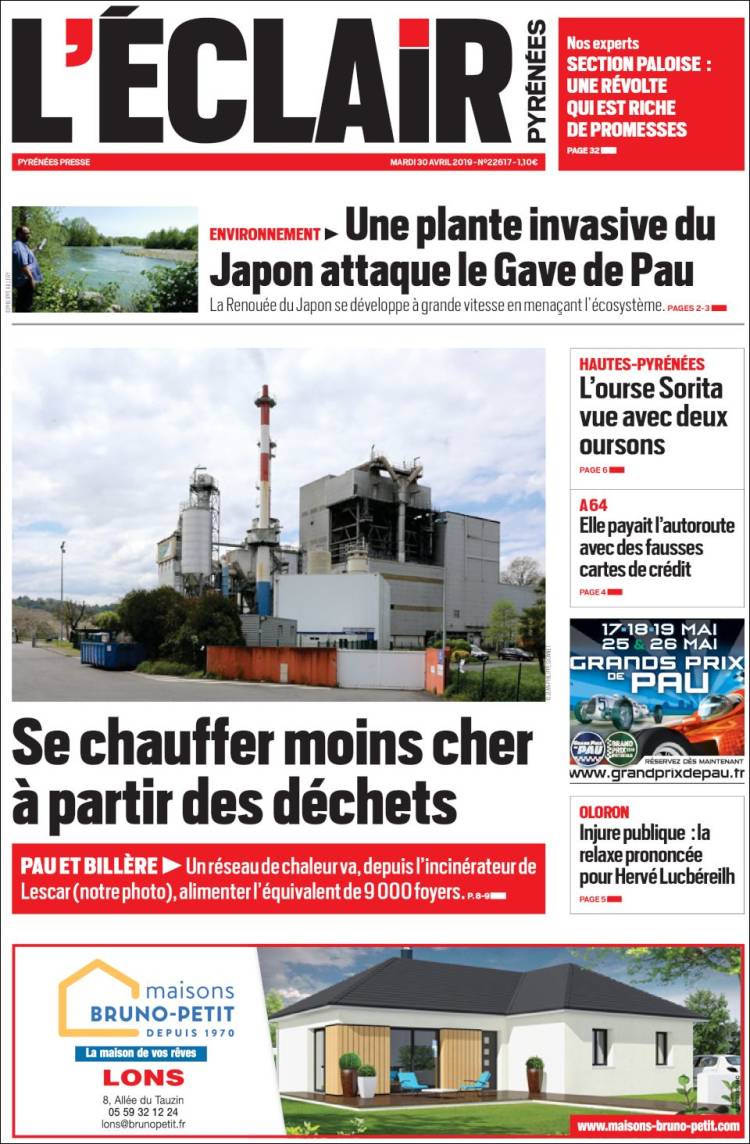 Portada de L'Eclair des Pyrénées (Francia)