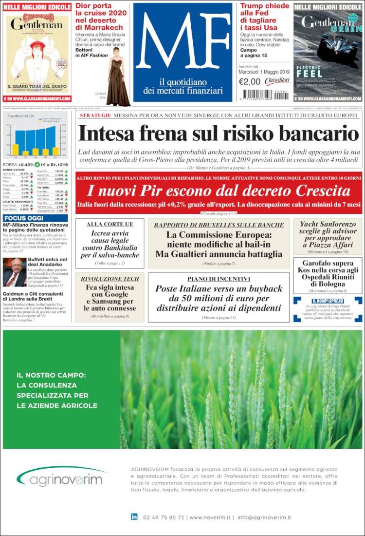 Portada de Milano Finanza (Italia)
