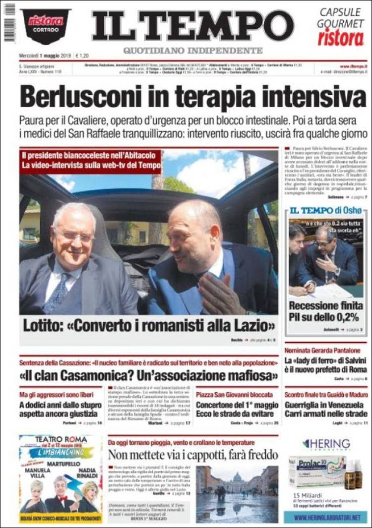 Portada de Il Tempo (Italia)