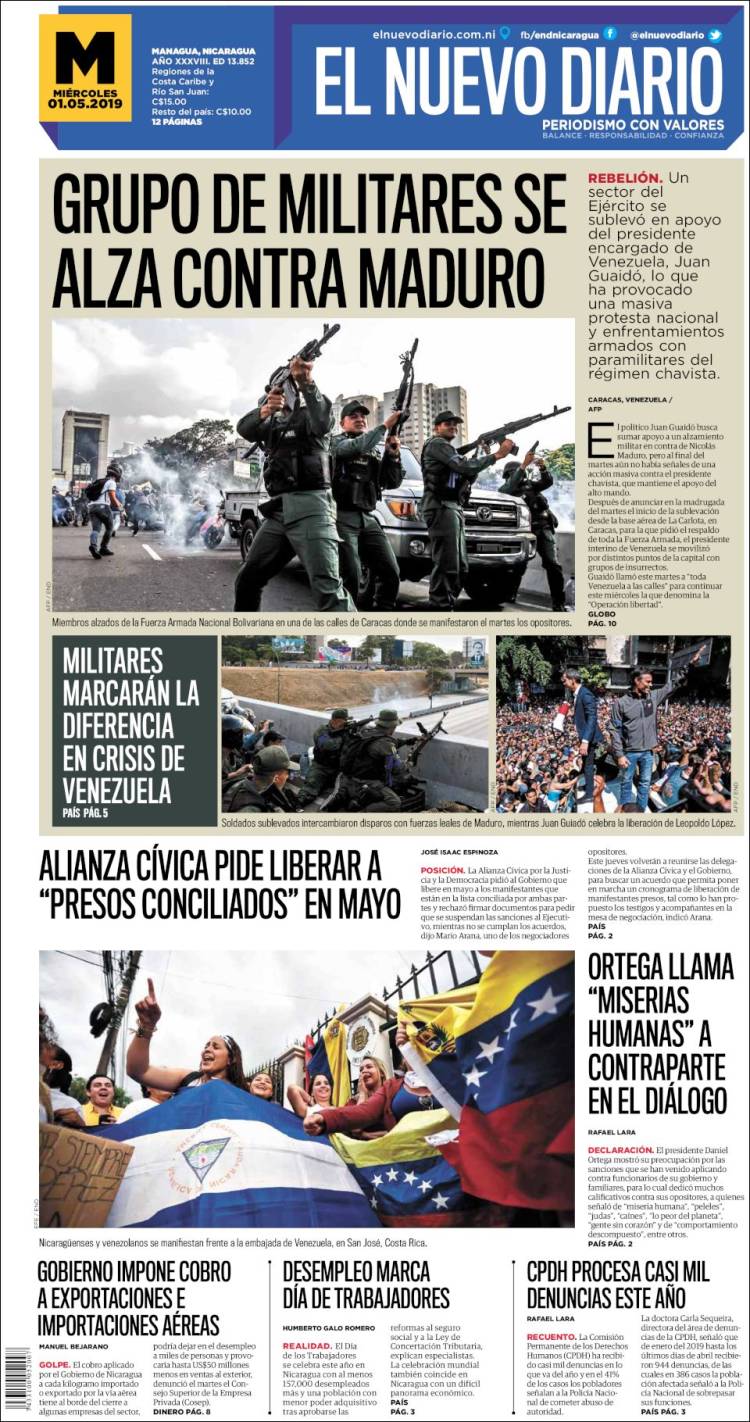 Portada de El Nuevo Diario (Nicaragua)