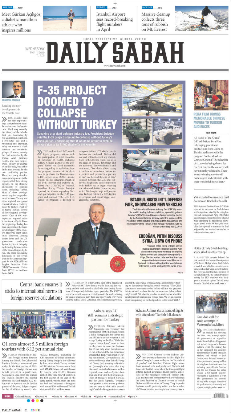 Portada de Daily Sabah (Turqu&iacute;a)