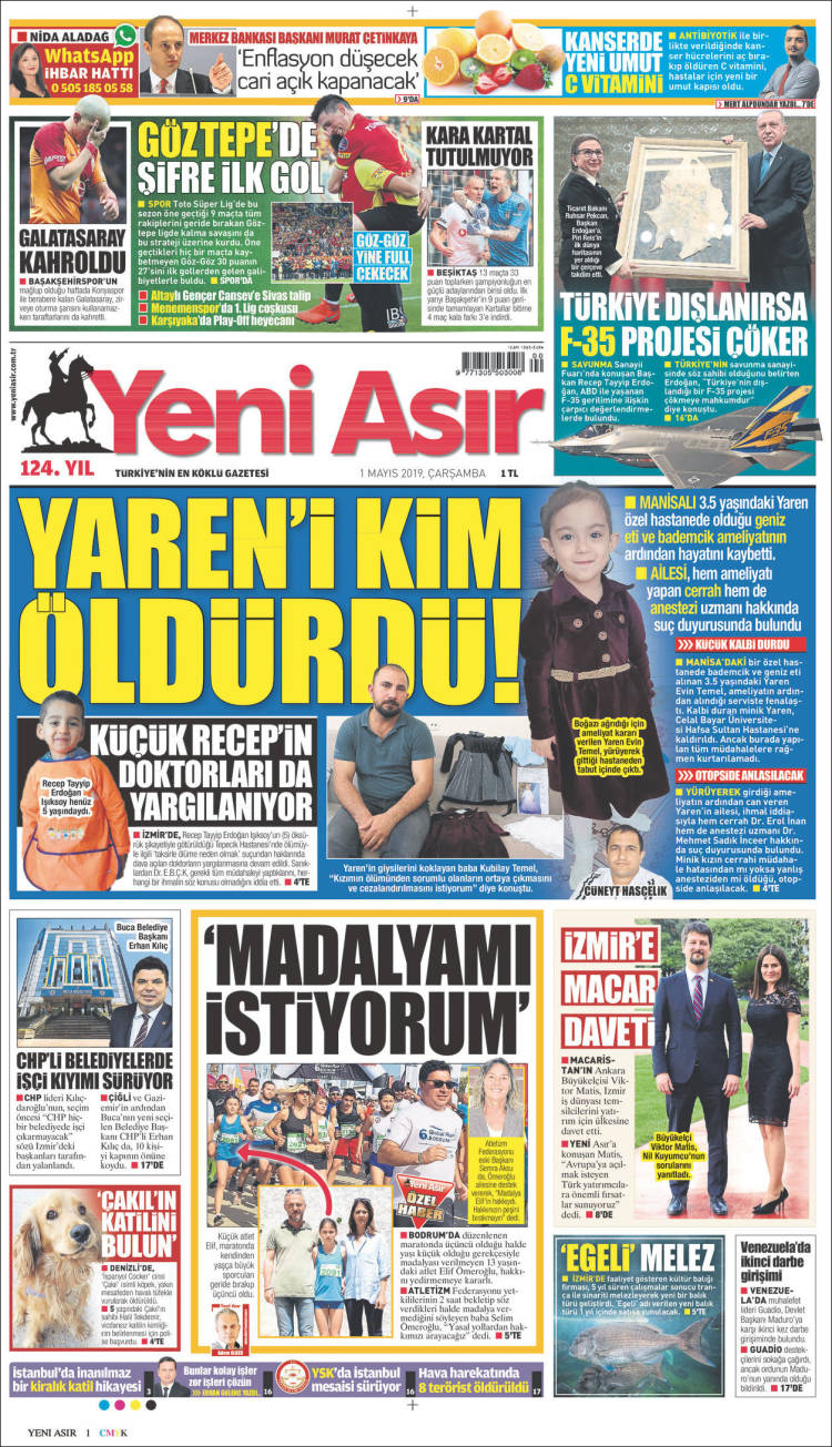 Portada de Yeni Asır (Turqu&iacute;a)