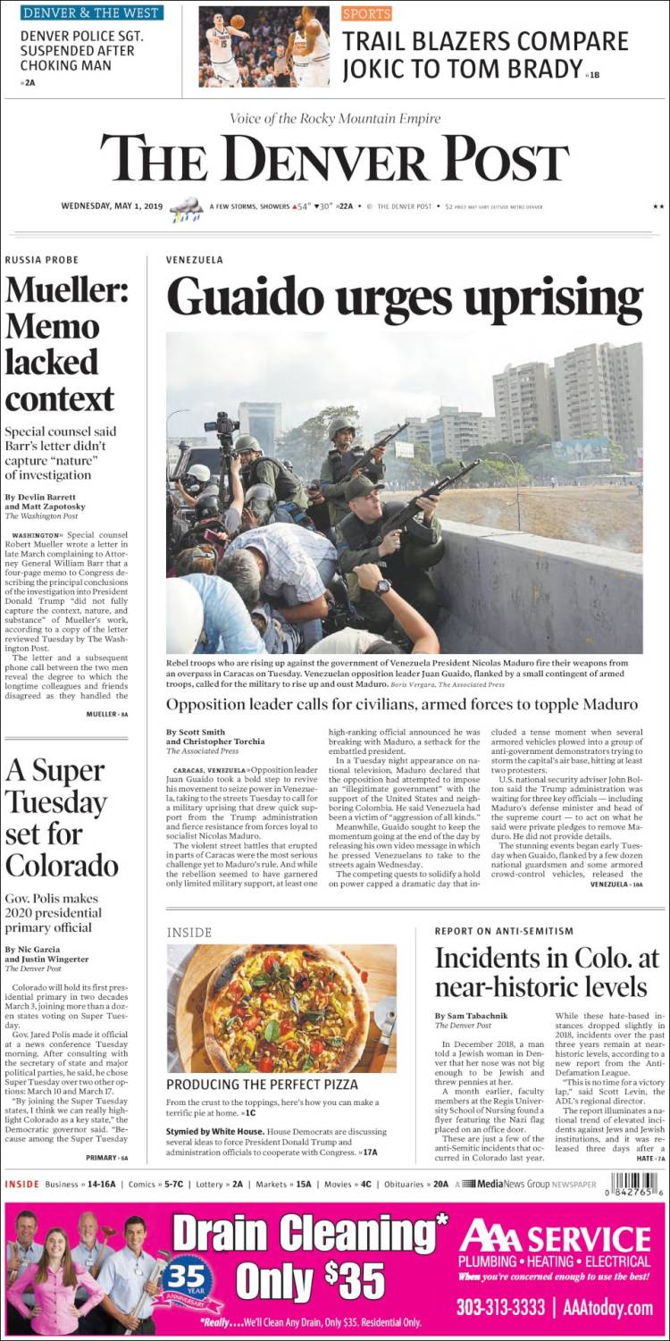 Portada de The Denver Post (USA)