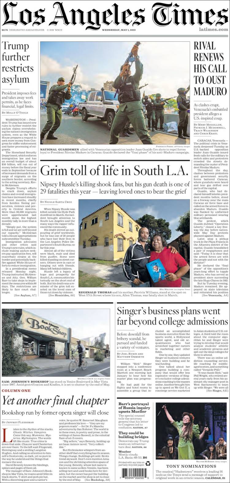 Portada de Los Angeles Times (USA)