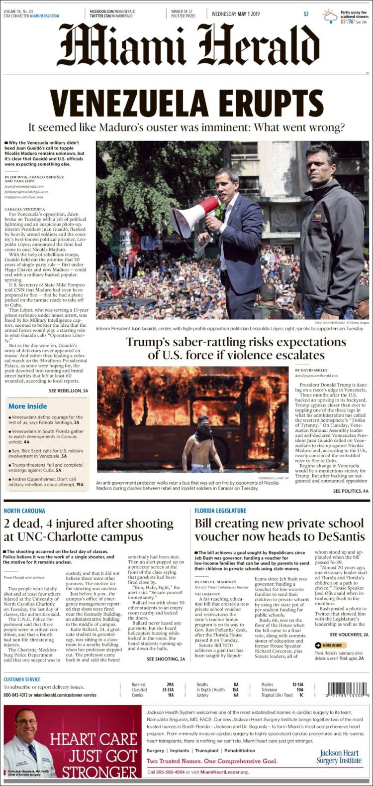 Portada de Miami Herald (USA)