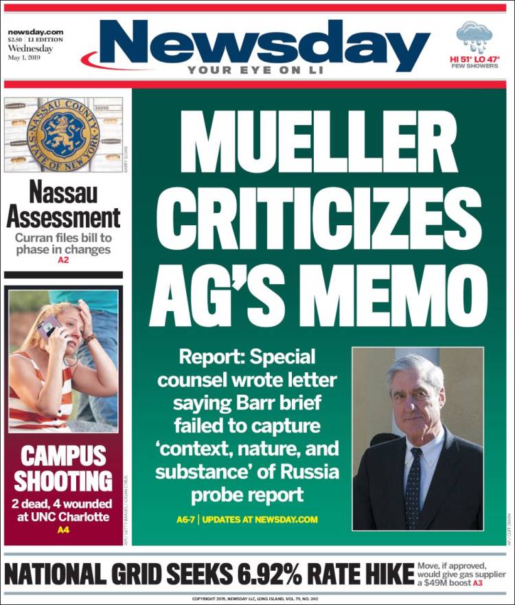 Portada de Newsday (USA)