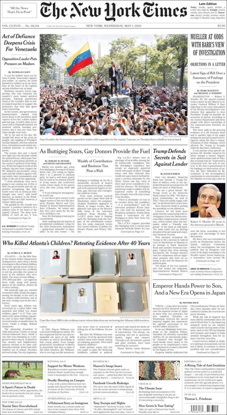 Portada de New York Times (USA)