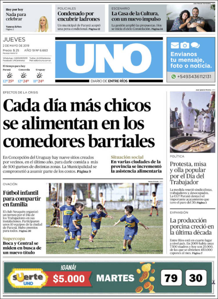 Portada de Diario Uno de Entre Ríos (Argentina)