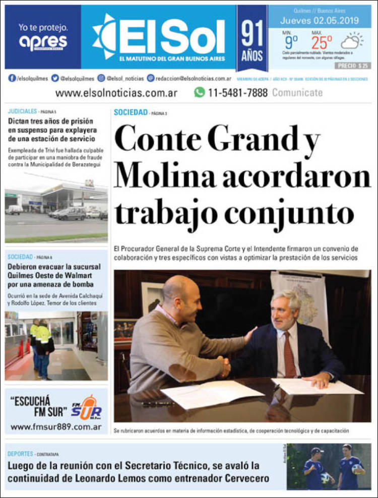 Portada de Diario El Sol (Argentina)