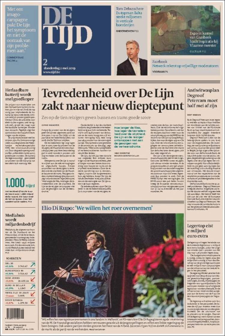 Portada de De Tijd (B&eacute;lgica)