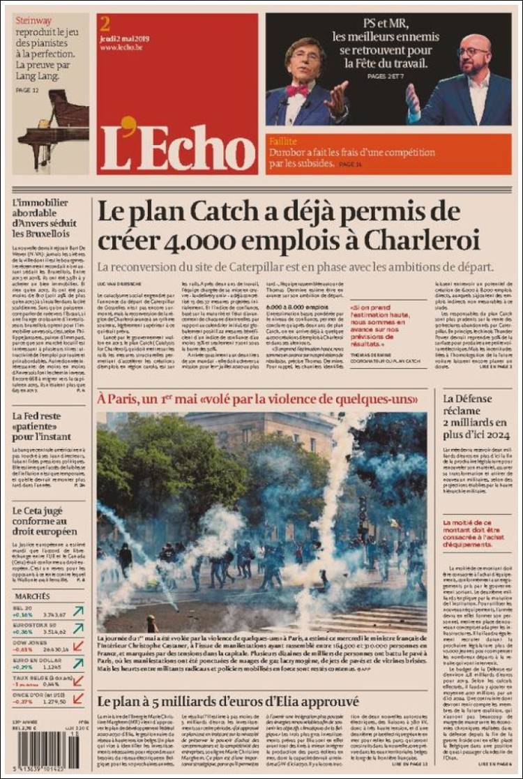 Portada de L'Echo (B&eacute;lgica)