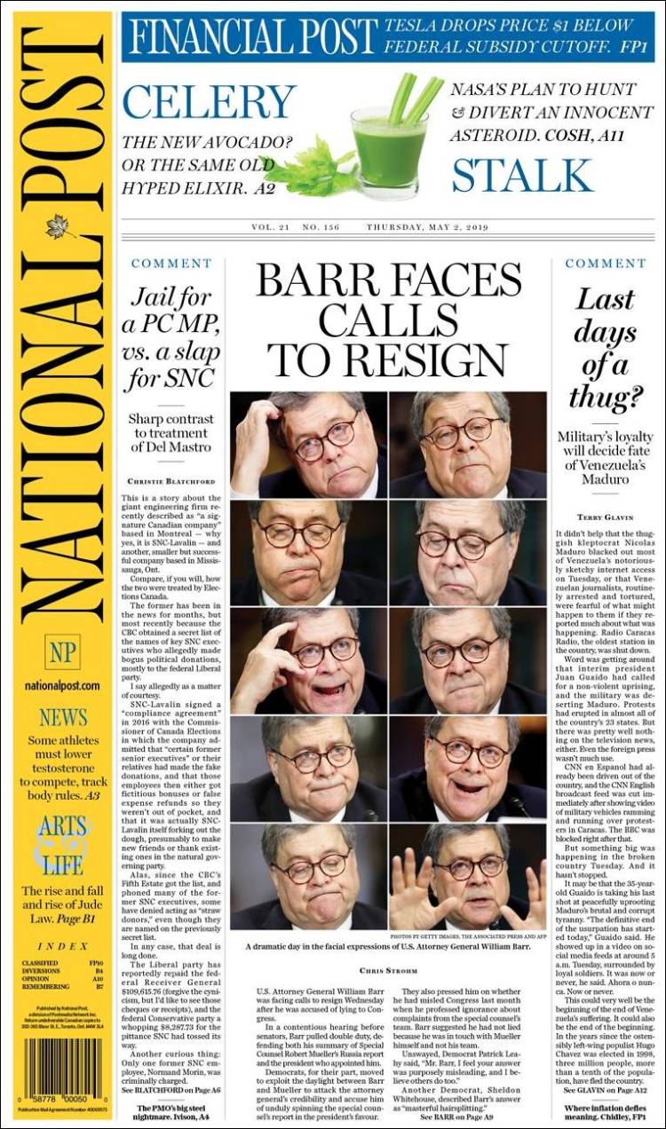 Portada de The National Post (Canadá)