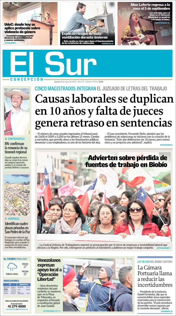 Portada de El Sur (Chile)