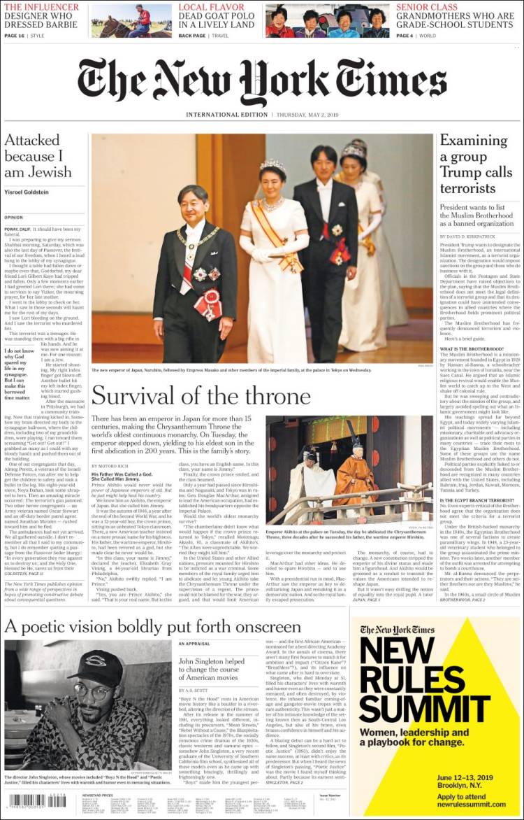 Portada de International New York Times (Europa)