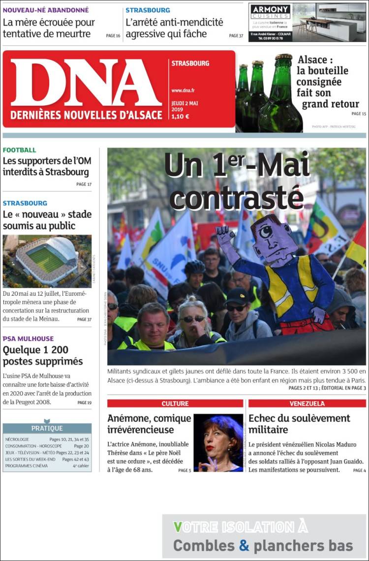 Portada de Les Dernières Nouvelles d'Alsace (Francia)