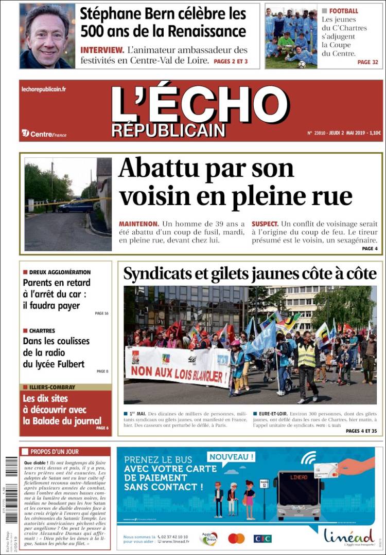 Portada de L'Echo Républicain (Francia)