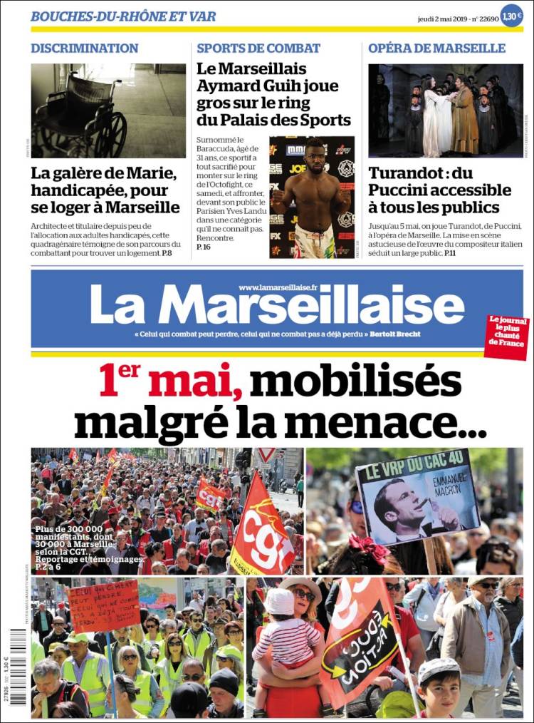 Portada de La Marseillaise (Francia)