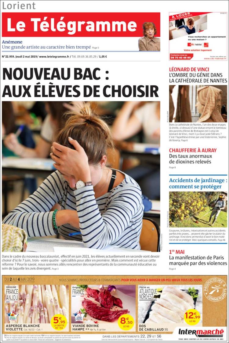 Portada de Télégramme (Francia)