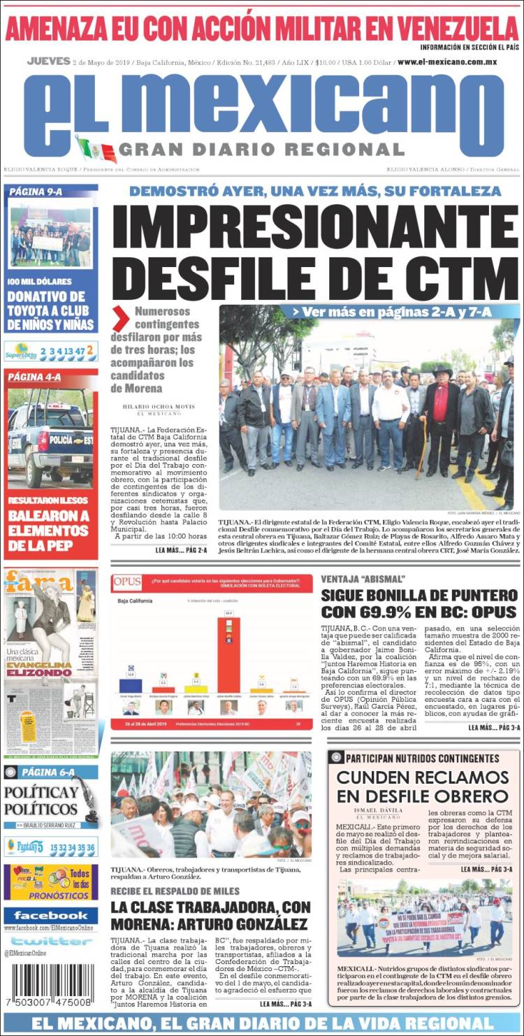 Portada de El Mexicano - El Gran Diario Regional (México)