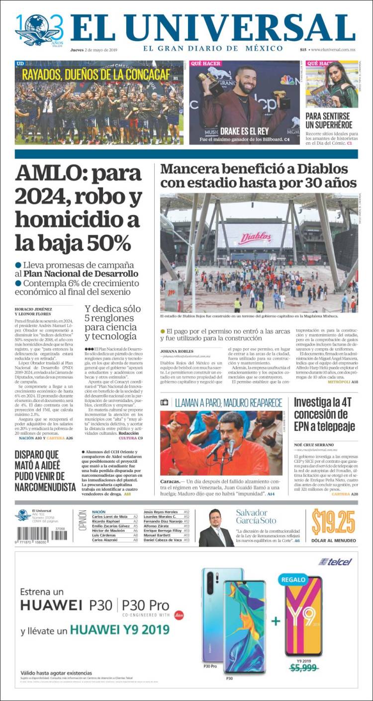 Portada de El Universal (México)