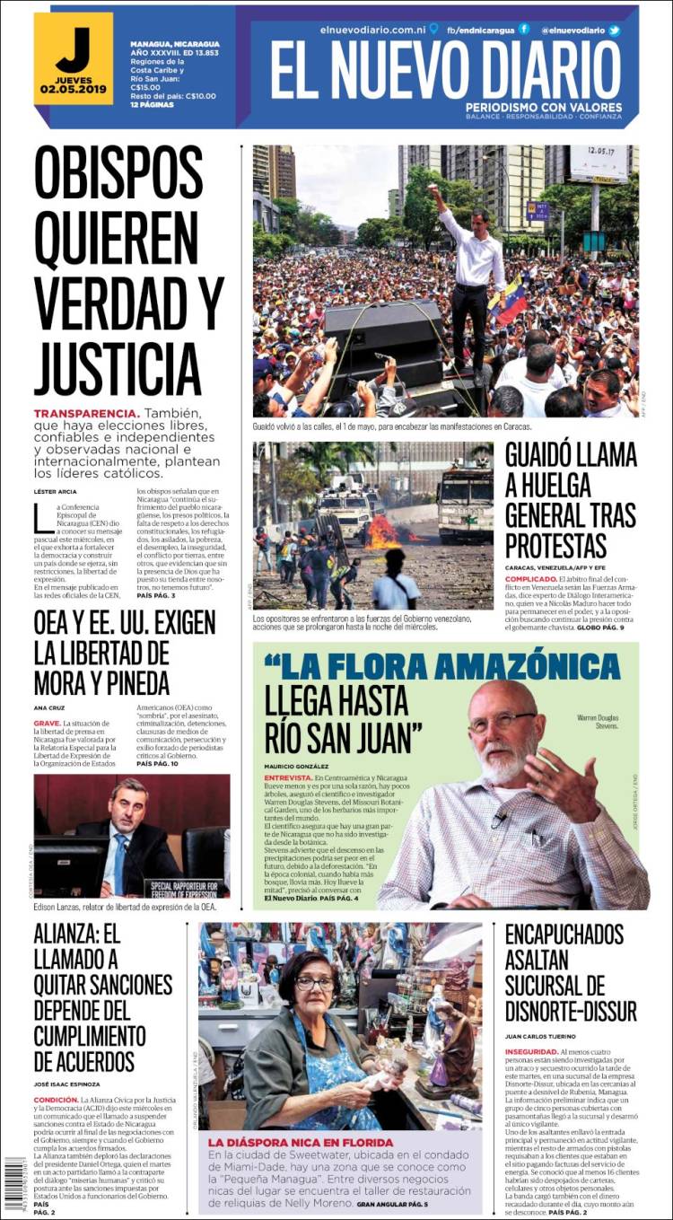 Portada de El Nuevo Diario (Nicaragua)