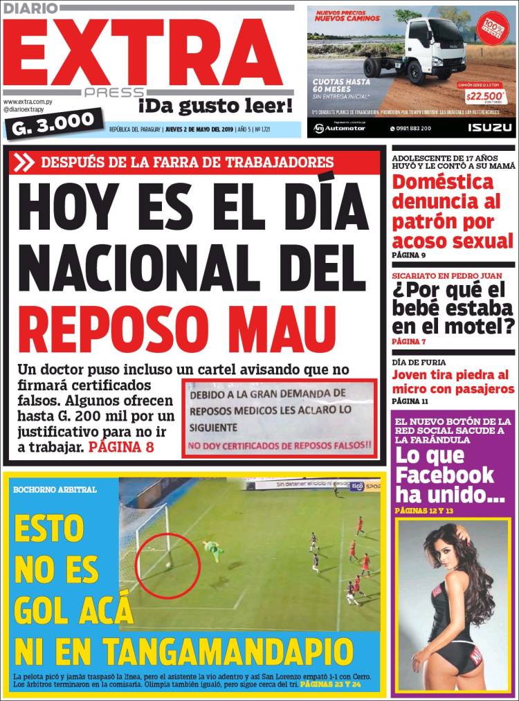 Portada de Diario Extra (Paraguay)