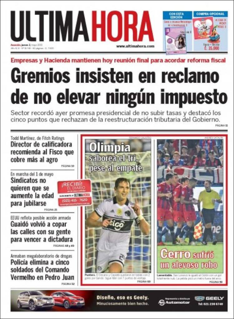 Portada de Última Hora (Paraguay)