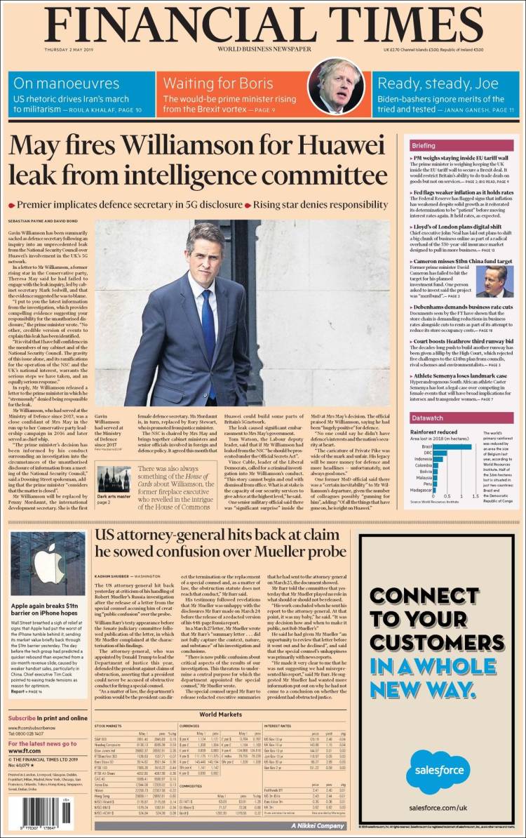 Portada de Financial Times (Reino Unido)
