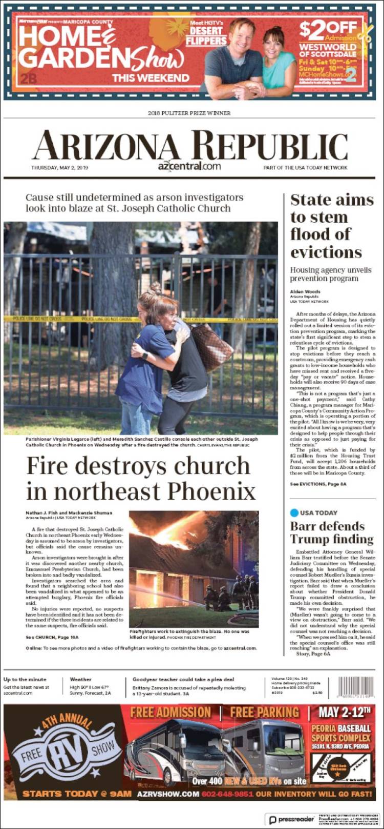 Portada de Arizona Republic News (USA)